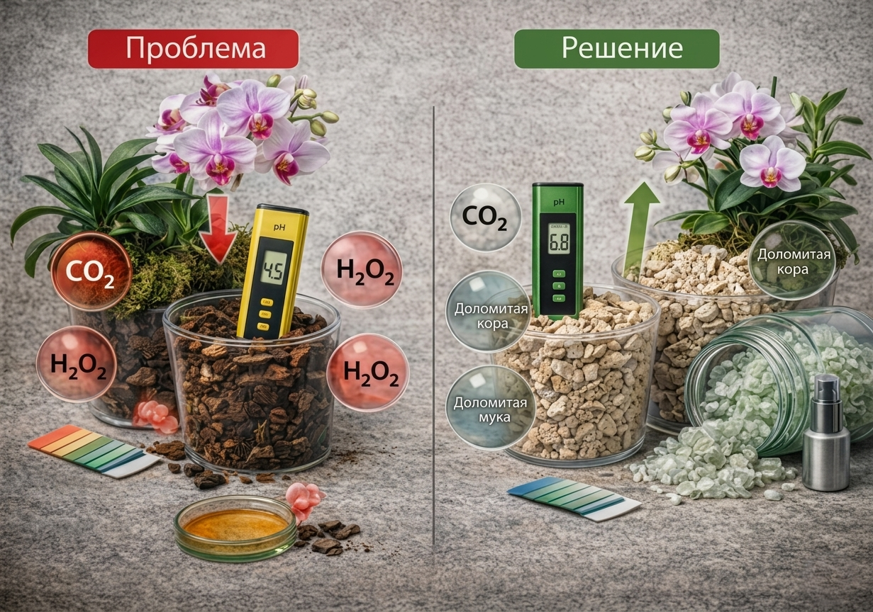 Корневая система орхидеи в правильном субстрате с хорошей аэрацией