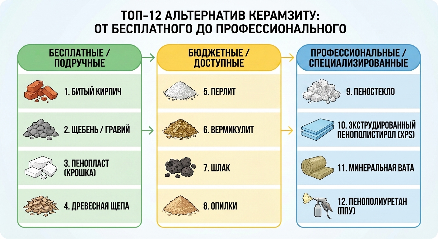 10+ способов заменить керамзит — от гальки до пеностекла